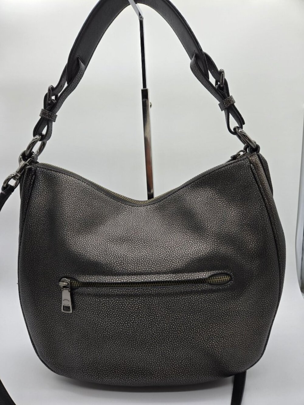 Coach Sutton Hobo 40632 Metallic Pewter Leather Convertible Shoulder Crossbody B - Picture 4 of 8